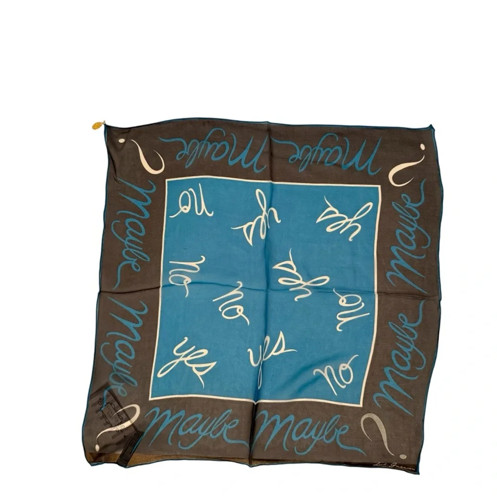 LULU GUINNESS NEW SCARF BLACK BLUE GRAPHIC YES NO MAYBE SILK SQUARE NWT